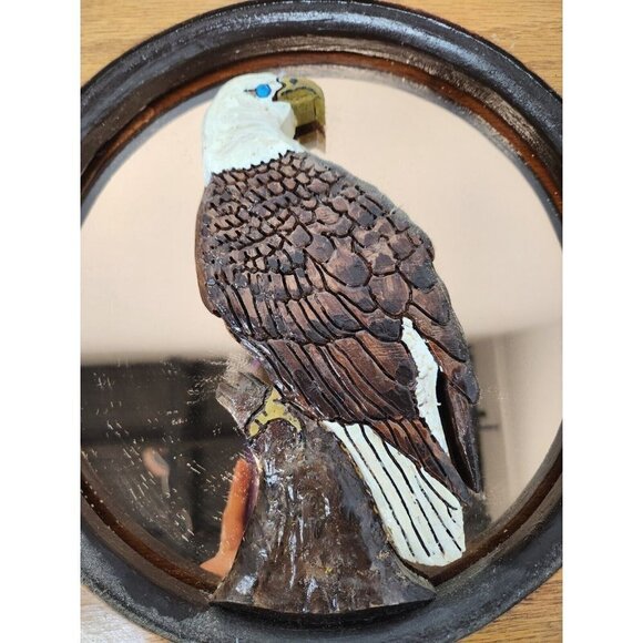 VINTAGE Bald Eagle Wall Art Plaque Wood 3D Mirrored Framed Hanging Handcrafted - Picture 3 of 9